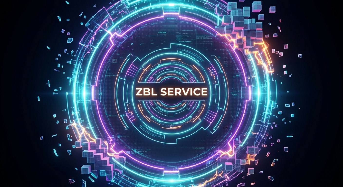 Logo ZBL Service, cercles lumineux cyan et violets sur fond noir